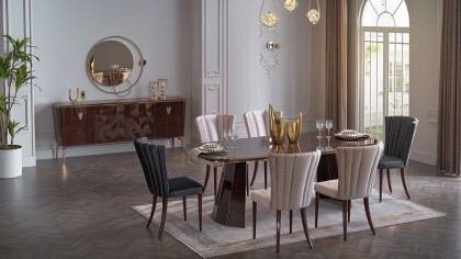 Set Dining Room cu masa fixa Plaza, culoare Nuc BELLONA Seturi Dining Room