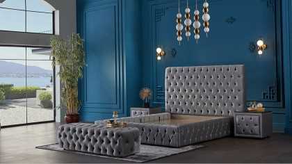 Set Pat tapitat fara lada de depozitare Platinum, 160x200cm, culoare Gri BELLONA Paturi tapitate fara lada - In STOC