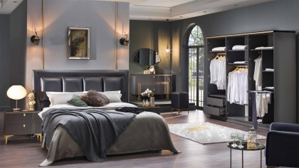 Set Dormitor Carlino , Sifonier 6 usi, Pat 160x200, culoare Prada - Gri  Spring Sale pana la 50% CARLINO6USI160