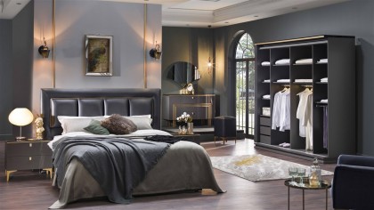 Set Dormitor Carlino , Sifonier usi glisante, Pat 160x200, culoare Prada - Gri  Magazin CARLINOUSIGLIS160
