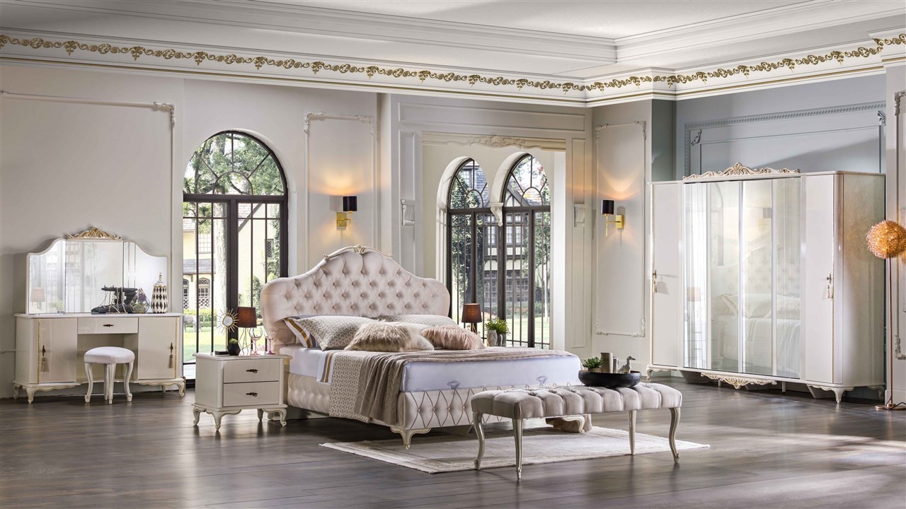 Set Dormitor Mariana , Sifonier usi glisante, Pat 180x200, culoare Fildes  Spring Sale pana la 50% SETMARUSIGLIS180