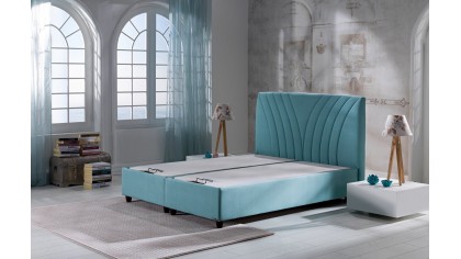 Pat tapitat cu lada de depozitare Verso, 180x200cm, culoare Turcuaz, picior culoare Nuc BELLONA Paturi tapitate cu lada - LA ...