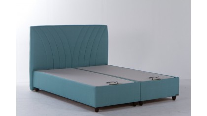 Pat tapitat cu lada de depozitare Verso, 180x200cm, culoare Turcuaz, picior culoare Nuc BELLONA Paturi tapitate cu lada - LA ...