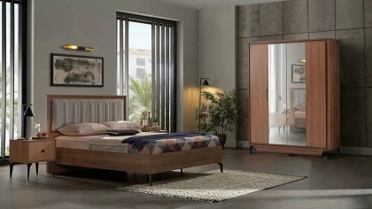 Set Dormitor Monaco, Sifonier 4 usi, Pat 160x200, culoare Nuc  Magazin MONACO4USI160x200