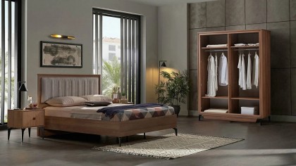 Set Dormitor Monaco, Sifonier 4 usi, Pat 160x200, culoare Nuc  Magazin MONACO4USI160x200
