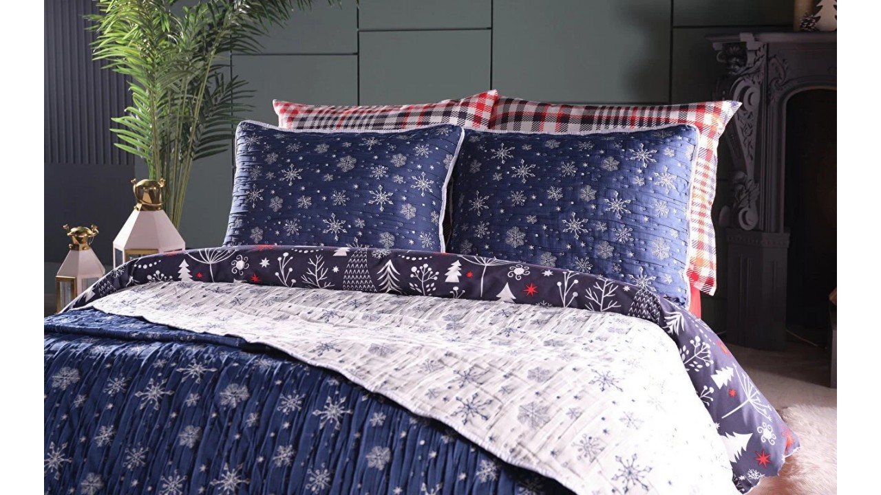 Set covertura de pat Alissa - Double - Albastru DOQU Cuverturi si Pături