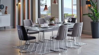 Set Dining Room Loretto cu scaun picior metalic, masa extensibila  Seturi Dining Room SHOWDININGLORETTO