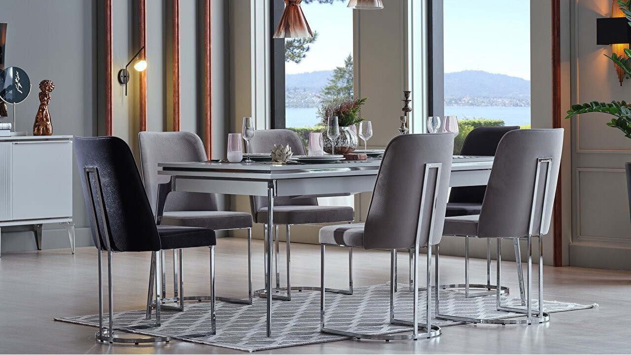 Set Dining Room Loretto cu scaun picior metalic, masa extensibila  Seturi Dining Room SHOWDININGLORETTO