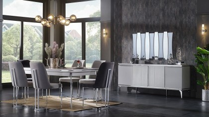Set Dining Room Loretto cu scaun cu picior metalic si masa extensibila  Seturi Dining Room SHOWDININGLORETTO