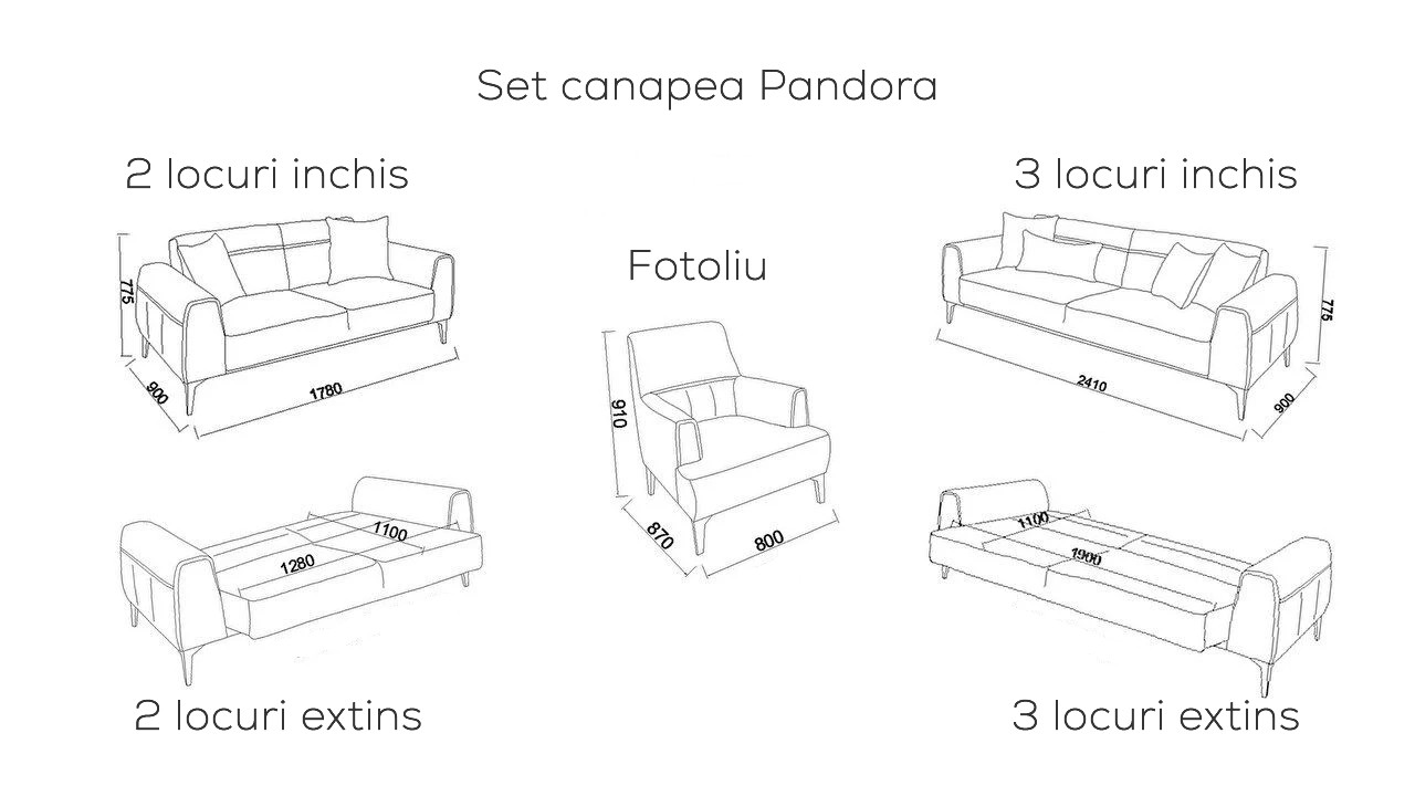 Canapea Extensibila 3 locuri Pandora BELLONA Canapele 20PND3D00600001