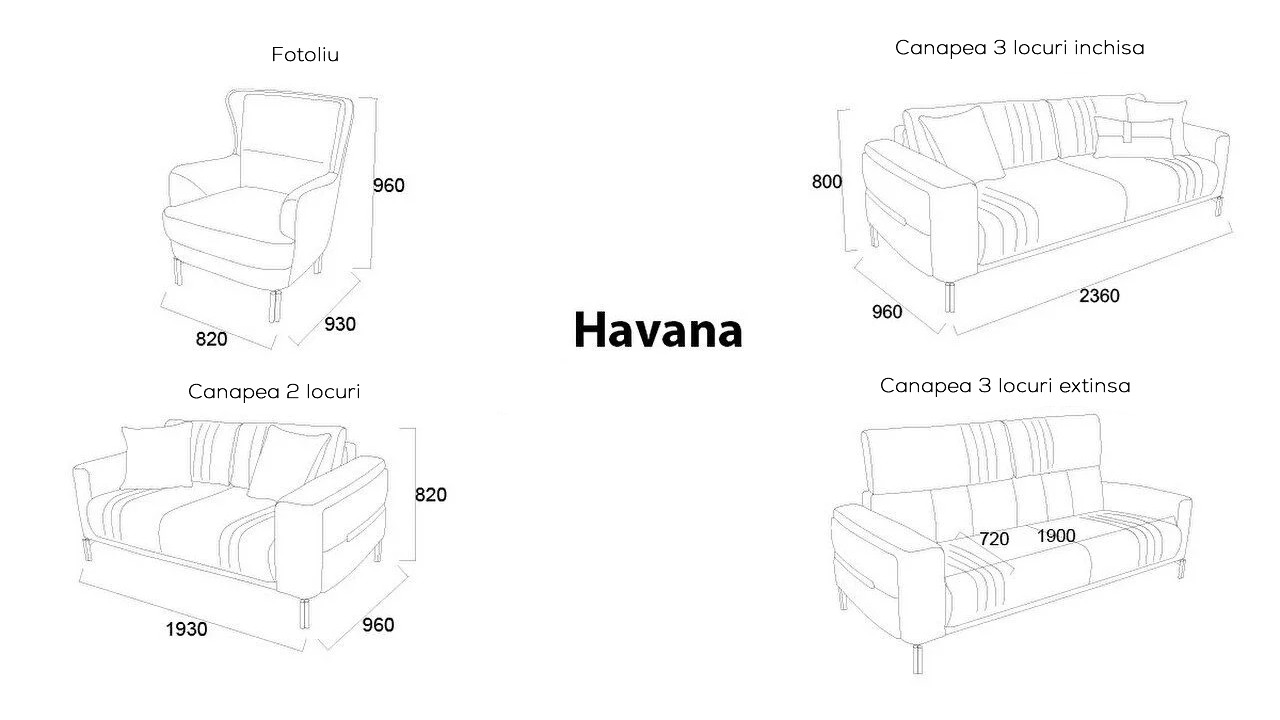 Canapea Extensibila 3 locuri Havana BELLONA Canapele 20HVN3D00500001