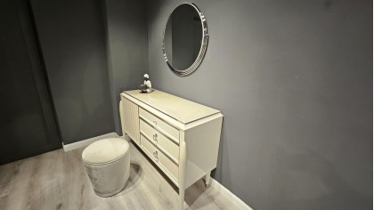 Set Masa de toaleta cu taburet Gravita, Bej - Fildes, Finisaj Crom BELLONA Masa de Toaleta GRAVFILTOAL