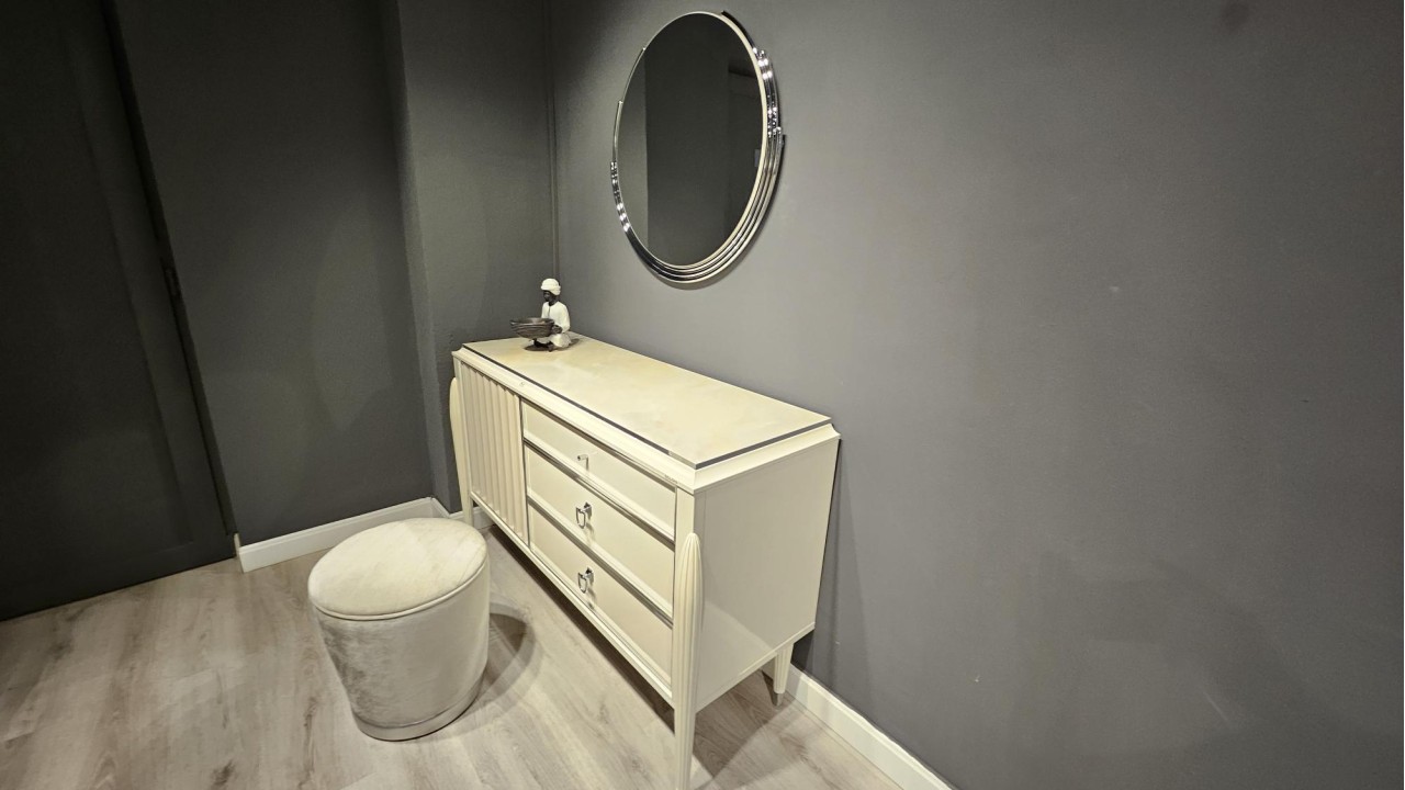 Set Masa de toaleta cu taburet Gravita, Bej - Fildes, Finisaj Crom BELLONA Masa de Toaleta GRAVFILTOAL