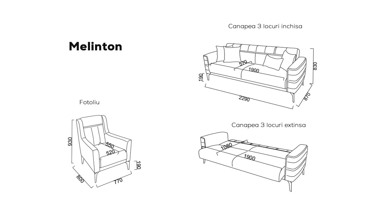 Canapea 3 locuri Extensibila Melinton BELLONA Canapele 20LVR3D00600001