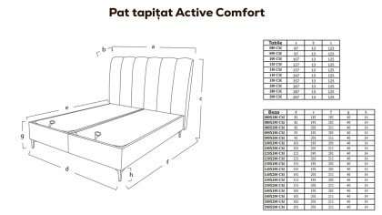 Pat tapitat cu lada si somiera rabatabila Active Comfort 160x200, culoare Gri, Picior Negru BELLONA Paturi tapitate cu lada -...