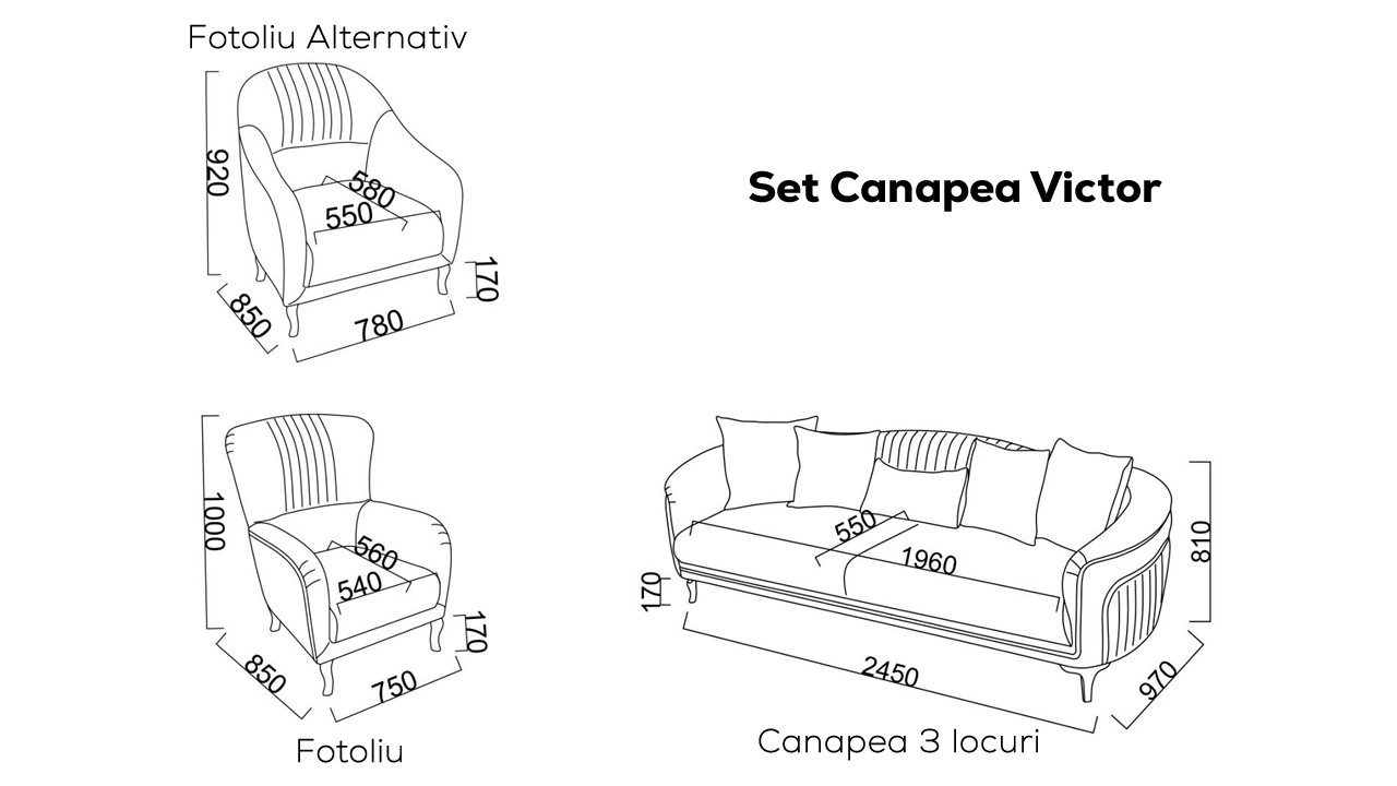 Set Canapea Victor cu Fotoliu Alternativ 3+3+1+1  Seturi canapele