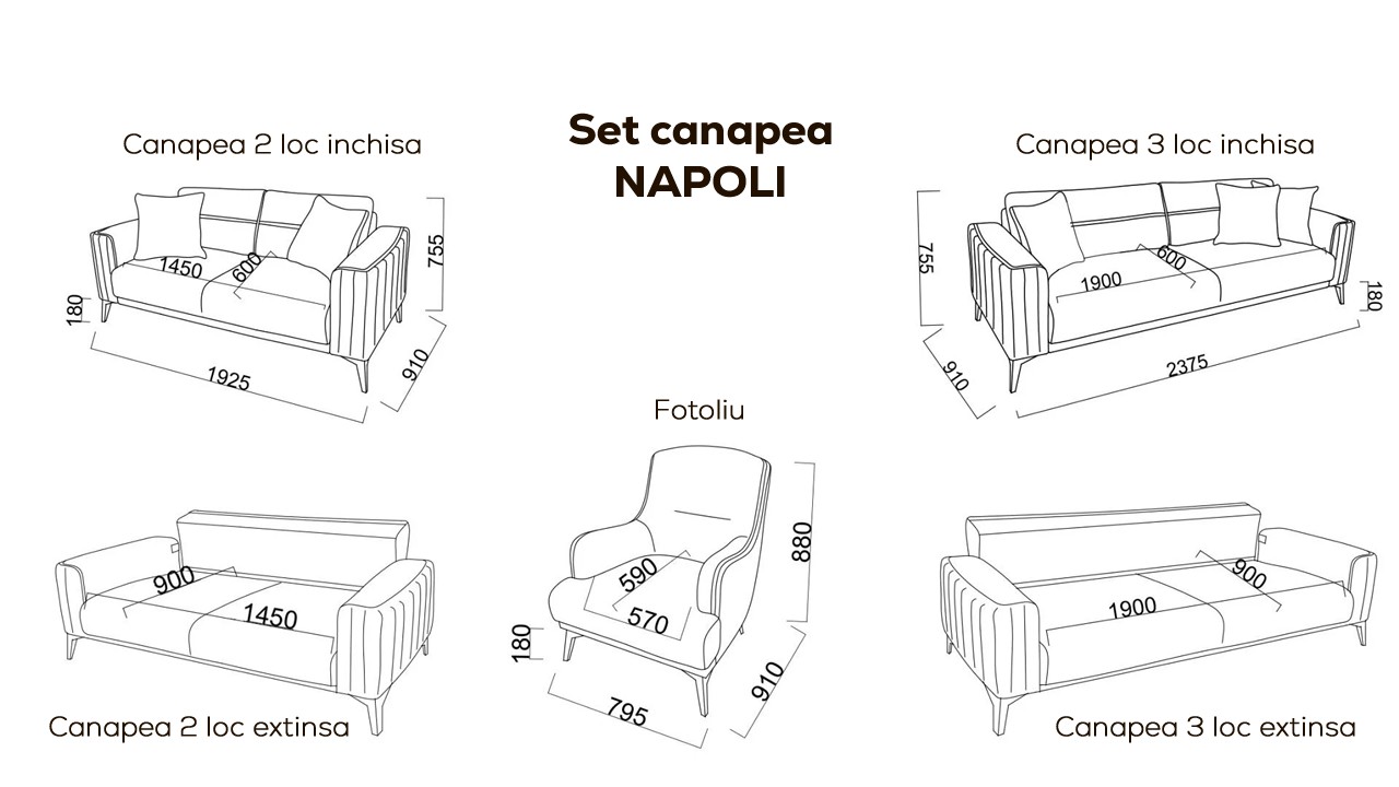 Canapea 2 locuri Extensibila Napoli BELLONA Canapele