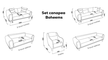 Canapea 2 locuri Extensibila Boheems BELLONA Canapele