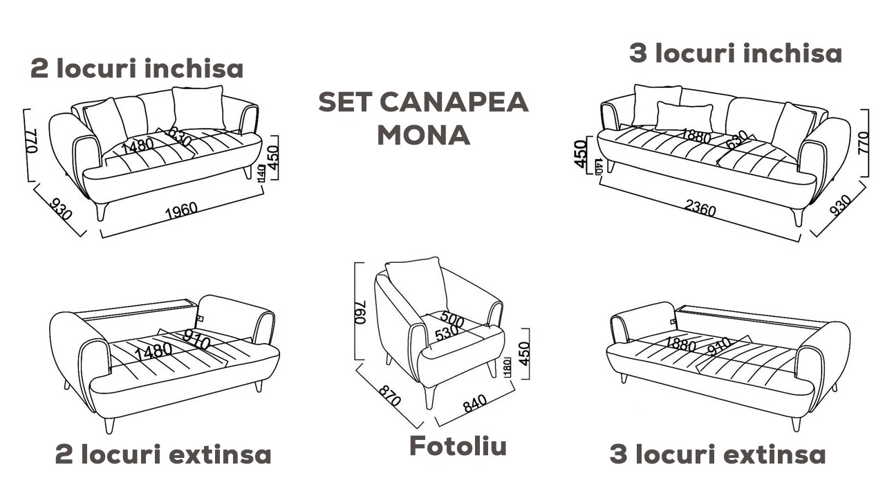 Canapea 2 locuri Extensibila Mona BELLONA Canapele