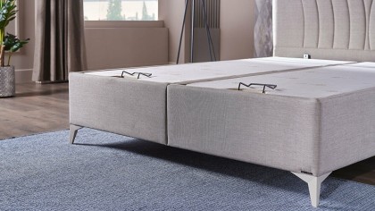 Pat tapitat cu lada de depozitare Verso S, 160x200cm, culoare Crem, picior culoare Fildes BELLONA Paturi tapitate cu lada - L...