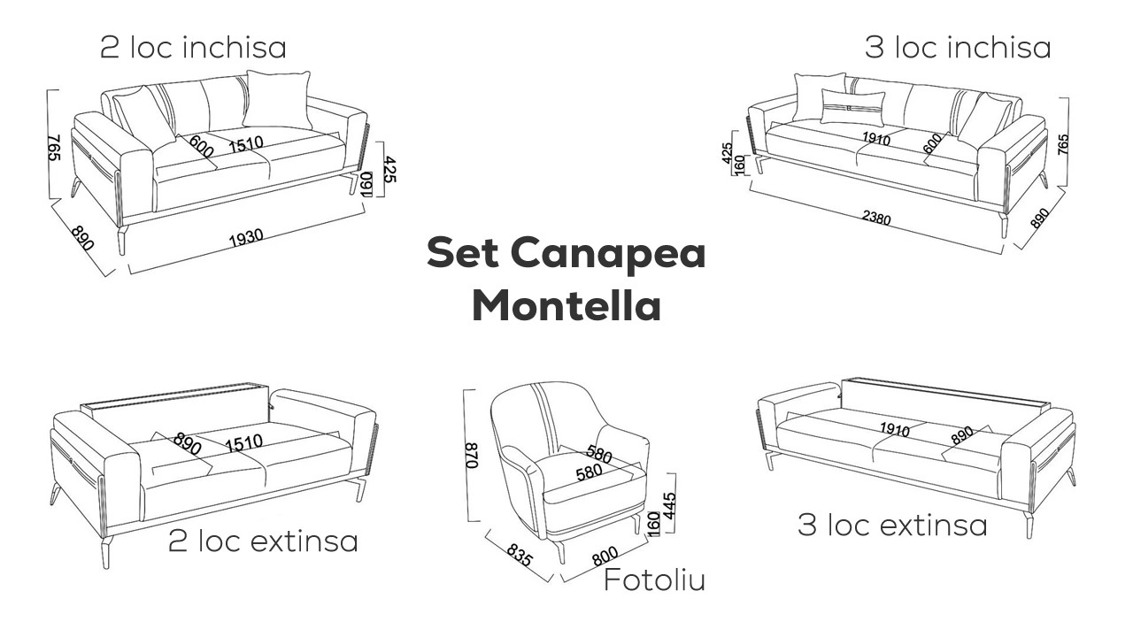 Canapea 2 locuri Extensibila Montella BELLONA Canapele
