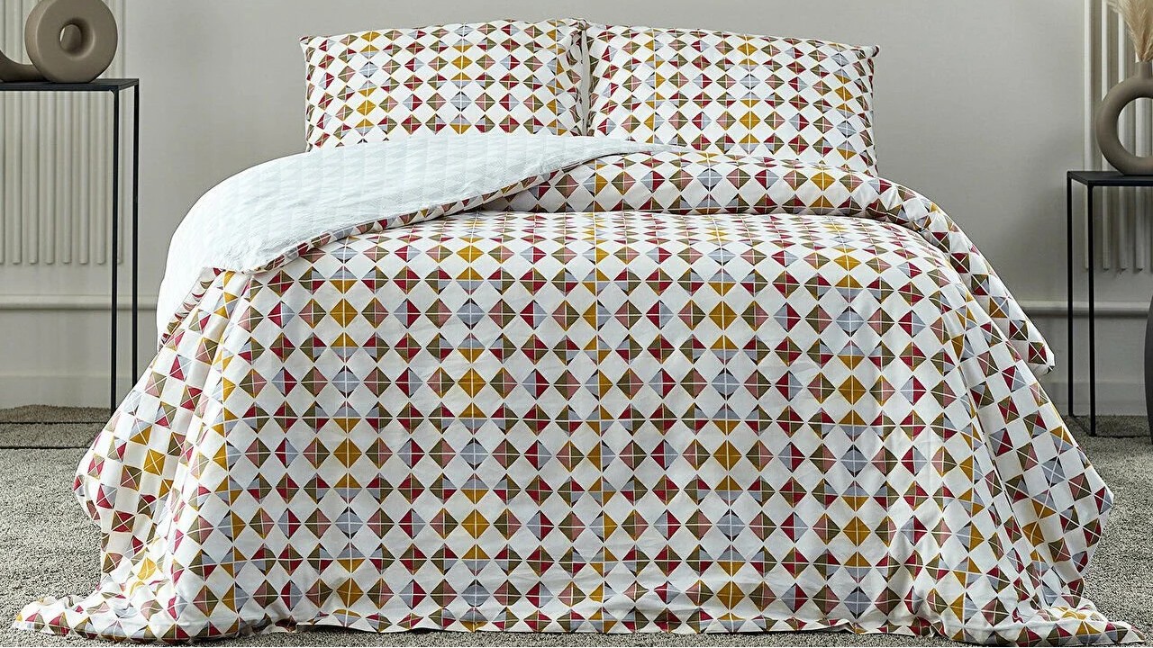 Set Lenjerie de pat Festival City Double, Coral-Geometric DOQU Lenjerie de pat