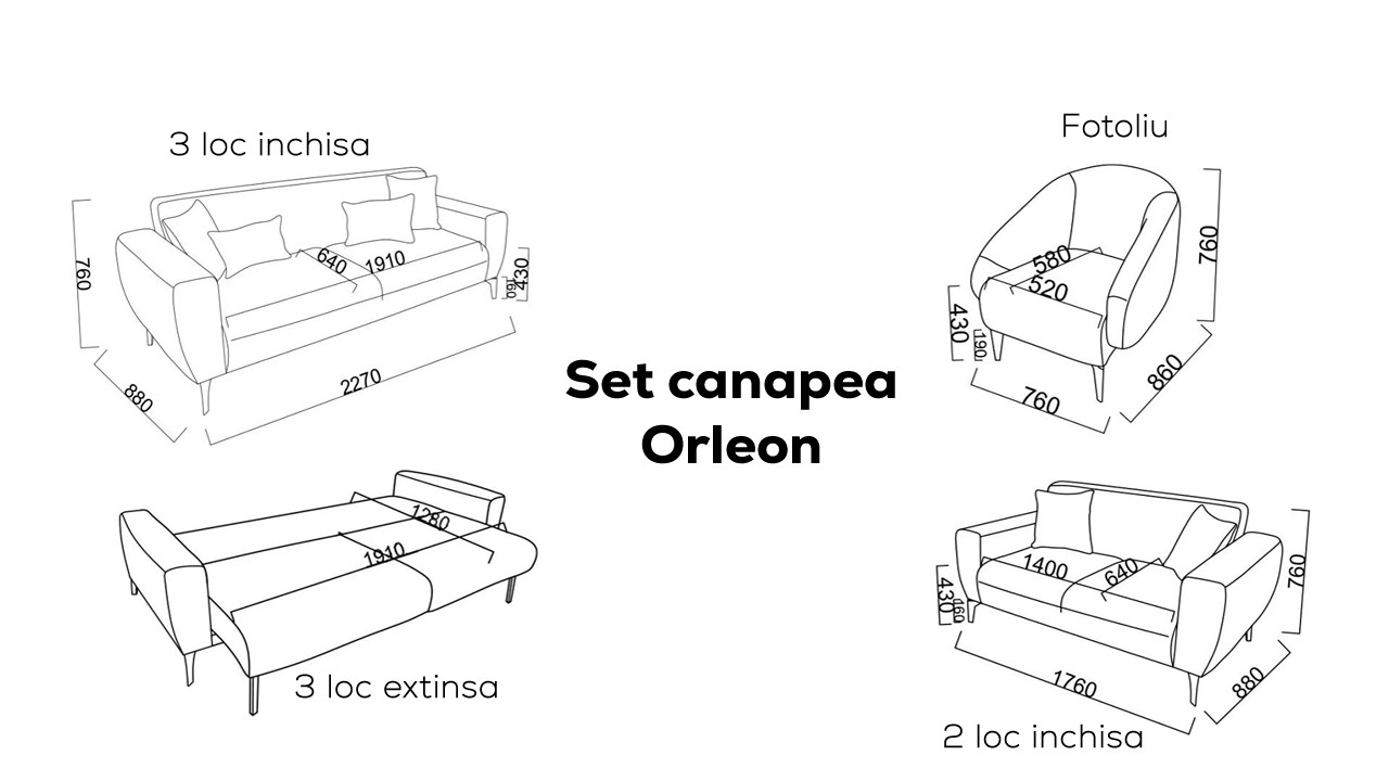 Set Canapea Extensibila Orleon 3+1  Seturi canapele