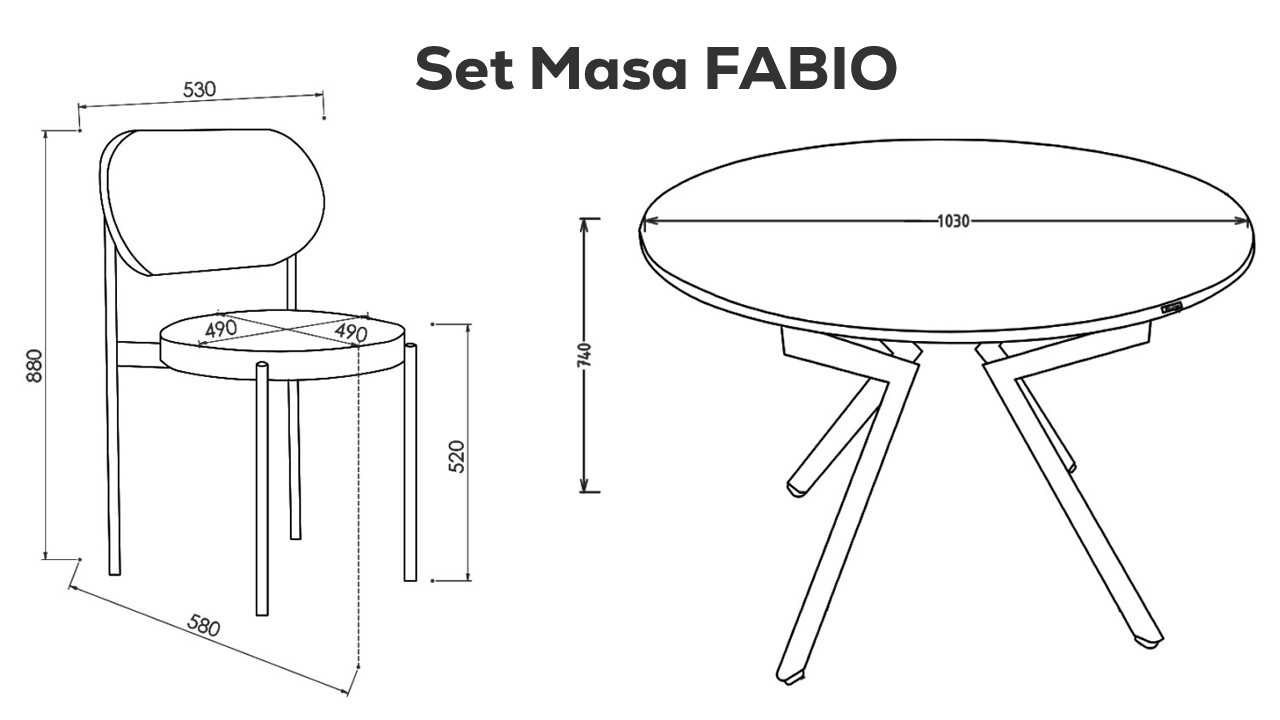 Set Masa Fixa Bucatarie Fabio  Masa + Scaune