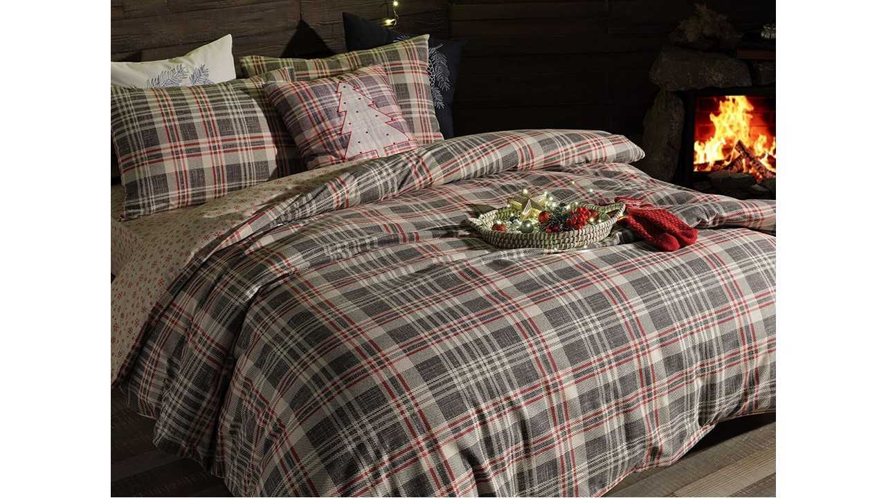 Set Lenjerie de pat Flanel Wendy Double - Carouri Multicolor DOQU Lenjerie de pat
