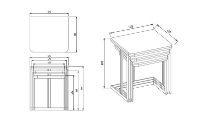 Masute Cafea Zigon Estella, set 3 bucati BELLONA Masuta Zigon 22ETE3304Z3Z3