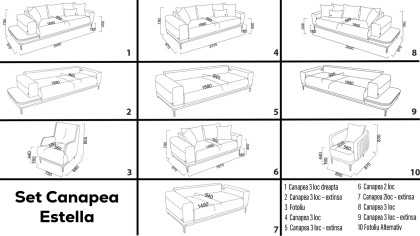 Set Canapea 3 locuri Extensibila Standard Estella 3+1  Seturi canapele