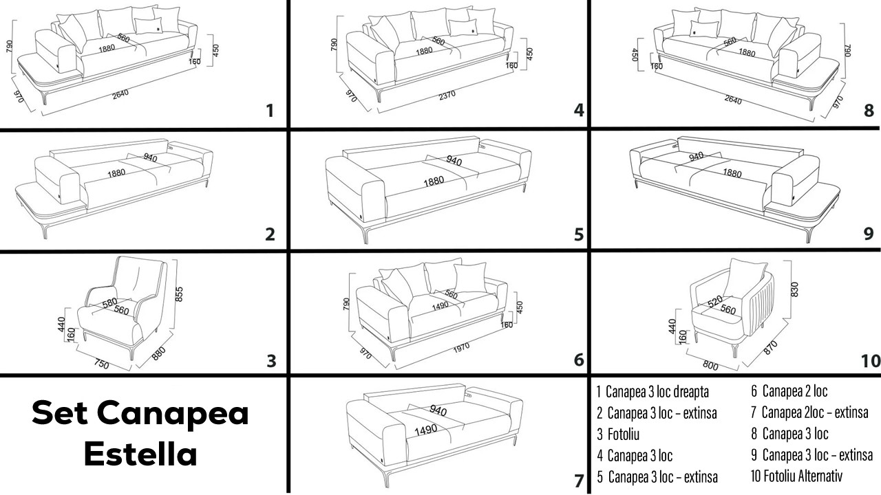 Set Canapea 3 locuri Extensibila Standard Estella 3+1  Seturi canapele