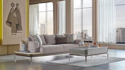 Set Canapea 3 locuri Extensibila cu Masuta integrata dreapta si fotolii Alternativ Estella 3+1  Seturi canapele