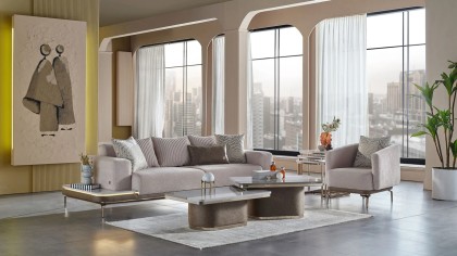 Set Canapea 3 locuri Extensibila cu Masuta integrata dreapta si fotolii Alternativ Estella 3+1  Seturi canapele