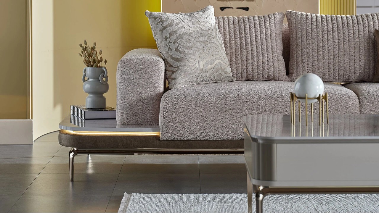 Set Canapea 3 locuri Extensibila cu Masuta integrata dreapta si fotolii Alternativ Estella 3+1  Seturi canapele