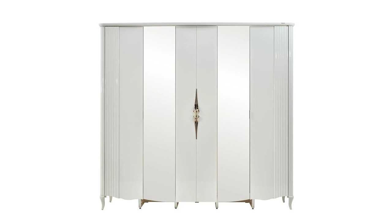 Set Dormitor Victor, Sifonier 5 usi, Pat 160x200, culoare Fildes, Finisaj Auriu  Set Dormitor VICDORM5USI160200