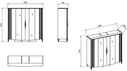 Set Dormitor Victor, Sifonier 5 usi, Pat 160x200, culoare Fildes, Finisaj Auriu  Set Dormitor VICDORM5USI160200