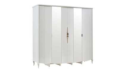 Set Dormitor Victor, Sifonier 5 usi, Pat 160x200, culoare Fildes, Finisaj Auriu  Set Dormitor VICDORM5USI160200