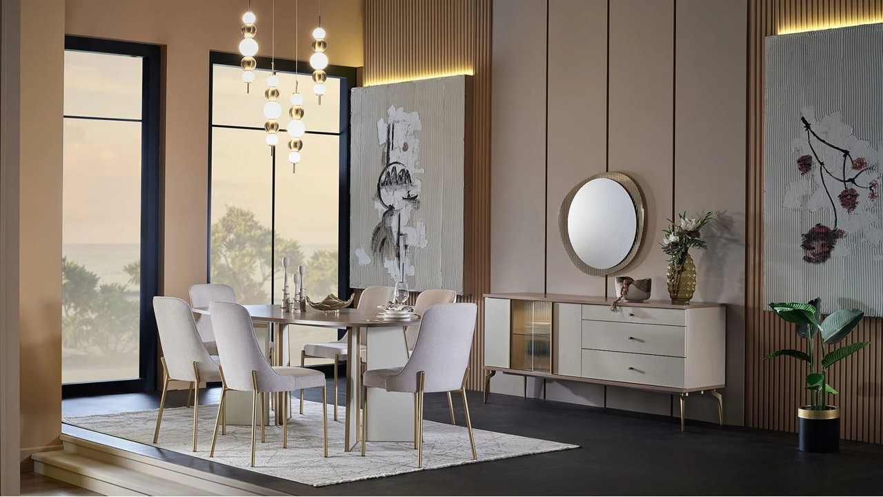 Set Dining Room cu Masa Fixa Montella  Seturi Masa cu Scaune