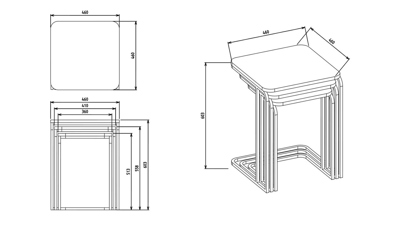 Masute Cafea Zigon Montella, set 3 bucati BELLONA Masuta Zigon 22MTL3304Y2Y2