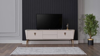Vitrina Compacta TV Plaza, Culoare Fildes BELLONA Vitrina Compacta 22PZA3001FSFS+22PZA3003FSFS