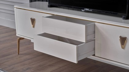 Vitrina Compacta TV Plaza, Culoare Fildes BELLONA Vitrina Compacta 22PZA3001FSFS+22PZA3003FSFS