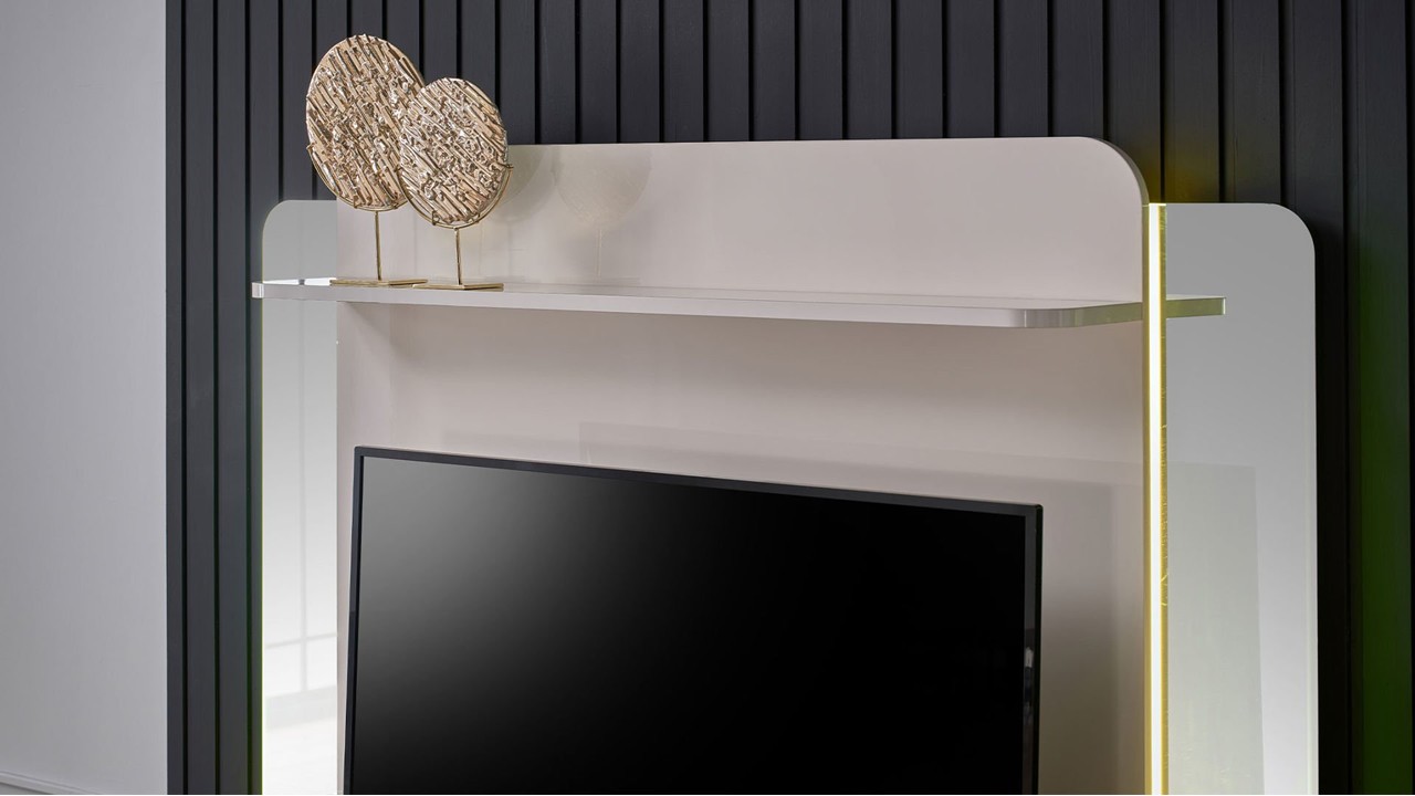 Vitrina Compacta TV Plaza, Culoare Fildes BELLONA Vitrina Compacta 22PZA3001FSFS+22PZA3003FSFS