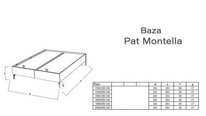 Pat cu somiera rabatabila si Tablie XL Montella BELLONA Pat