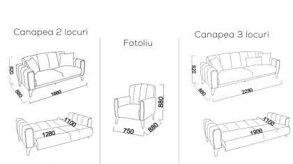 Set Canapea Extensibila Nilya 3+1 BELLONA Seturi canapele 20NLY3E00400001+20NLY1C00200001