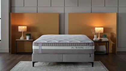 Pat tapitat cu lada si somiera rabatabila All Seasons Comfort 180x200, culoare Vizon, Picior Negru BELLONA Paturi tapitate cu...