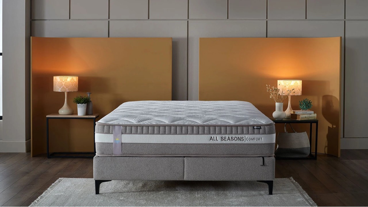 Pat tapitat cu lada si somiera rabatabila All Seasons Comfort 180x200, culoare Vizon, Picior Negru BELLONA Paturi tapitate cu...