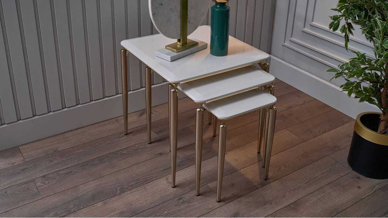 Masute Cafea Zigon Plaza, set 3 bucati, culoare Fildes BELLONA Masuta Zigon 22PZA3304FSFS