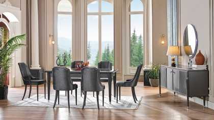 Set Dining Room Gravita cu Masa Extensibila si 6 scaune, Antracit  Seturi Dining Room SHOWROOMDINGRAVGRI