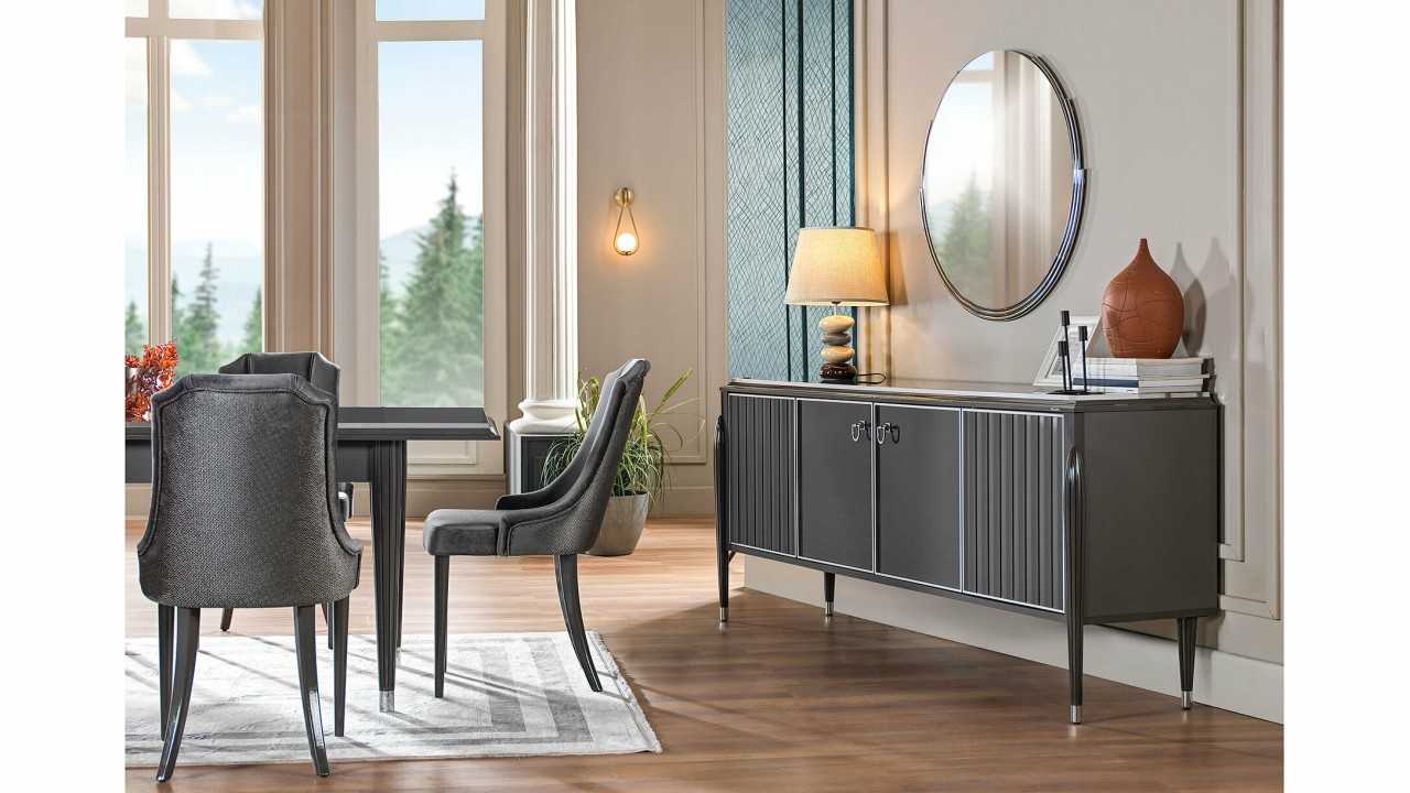 Set Dining Room Gravita cu Masa Extensibila si 6 scaune, Antracit  Seturi Dining Room SHOWROOMDINGRAVGRI